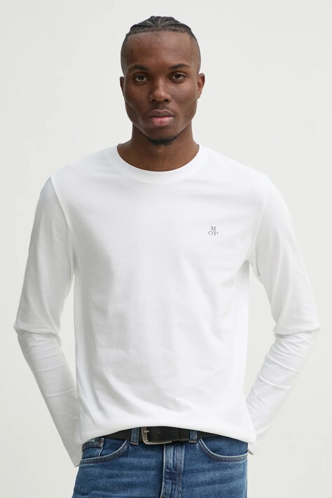 Marc O'Polo longsleeve din bumbac culoarea alb, neted