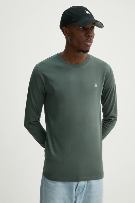 Marc O'Polo longsleeve din bumbac culoarea verde, neted
