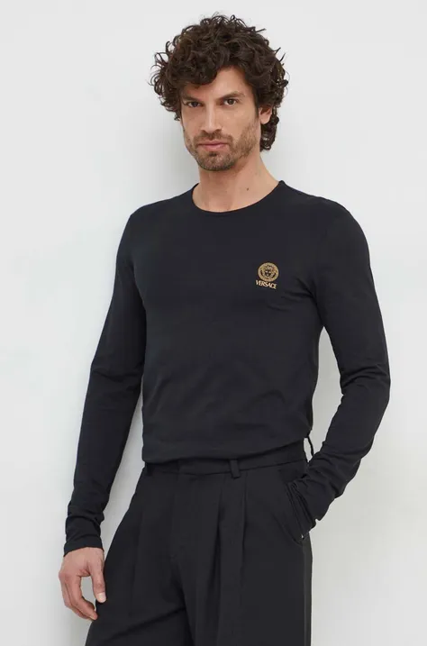 Majica z dolgimi rokavi Versace 2-pack moški, črna barva
