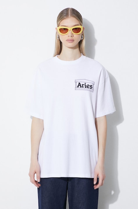 Хлопковый лонгслив Aries Temple LS Tee цвет белый с принтом