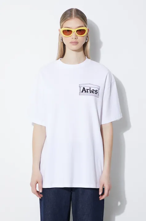 Bavlněné tričko s dlouhým rukávem Aries Temple LS Tee bílá barva, s potiskem