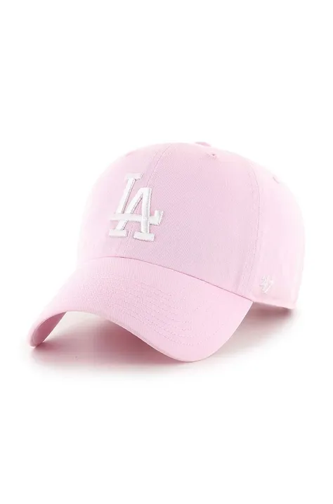 Хлопковая кепка 47 brand MLB Los Angeles Dodgers цвет розовый с аппликацией