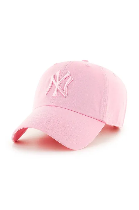 Бавовняна бейсболка 47 brand MLB New York Yankees колір рожевий з аплікацією