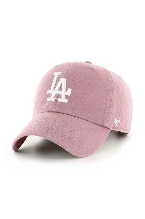 Бавовняна бейсболка 47 brand MLB Los Angeles Dodgers колір рожевий з аплікацією B-NLRGW12GWS-QC