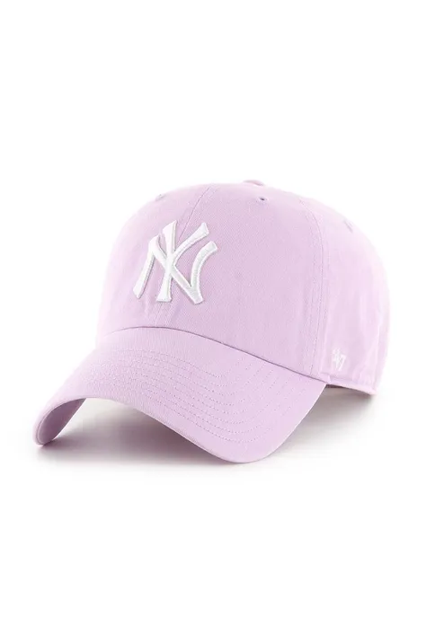 Бавовняна бейсболка 47 brand MLB New York Yankees колір фіолетовий з аплікацією B-NLRGW17GWS-YX