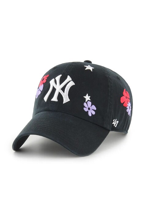 Бавовняна бейсболка 47 brand MLB New York Yankees колір чорний з аплікацією B-FLRAC17GWS-BKA