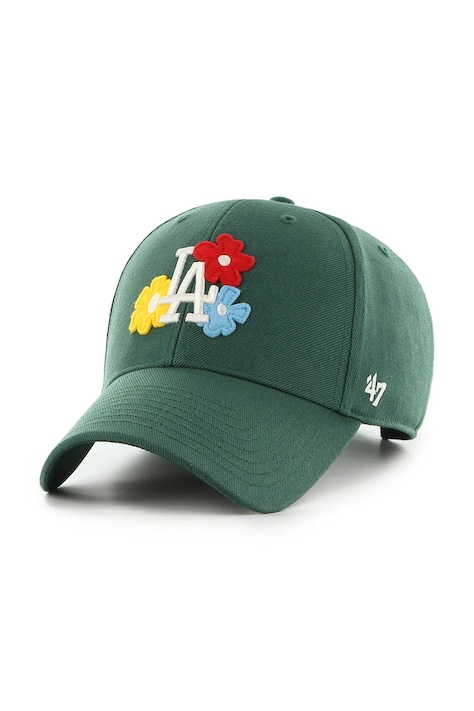 47 brand czapka z daszkiem z dodatkiem wełny MLB Los Angeles Dodgers kolor zielony B-GLRYM12HTS-DG