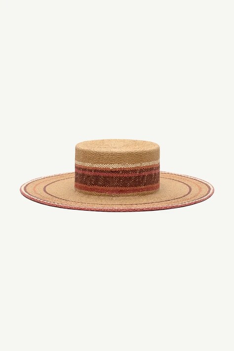 RUSLAN BAGINSKIY kapelusz słomkowy damski pleciony Canotier Hat beżowy CNT036/004-PSTR-PLS-11P-SRB