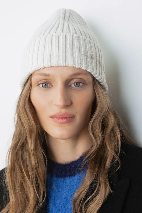 RUSLAN BAGINSKIY Czapka beanie damska z wełną beżowa BN035/036-WA-RU