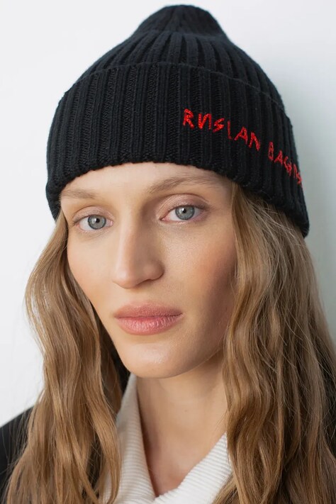 RUSLAN BAGINSKIY Czapka beanie damska z wełną czarna BN033/034-WA-RU