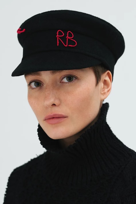 RUSLAN BAGINSKIY Beretă cu cozoroc pentru femei din lână Ruslan Baginskiy Safety-pin Baker Boy Cap neagră KPC033-W-WPNS-WRB