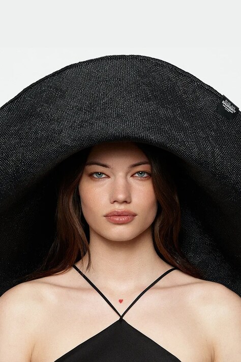 RUSLAN BAGINSKIY kapelusz z szerokim rondem damski pleciony Foldable Hat czarny HT033-STR-FLTL-MAX