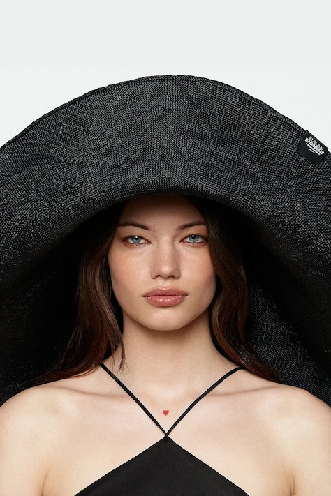 RUSLAN BAGINSKIY kapelusz z szerokim rondem damski pleciony Foldable Hat czarny HT033-STR-FLTL-MAX