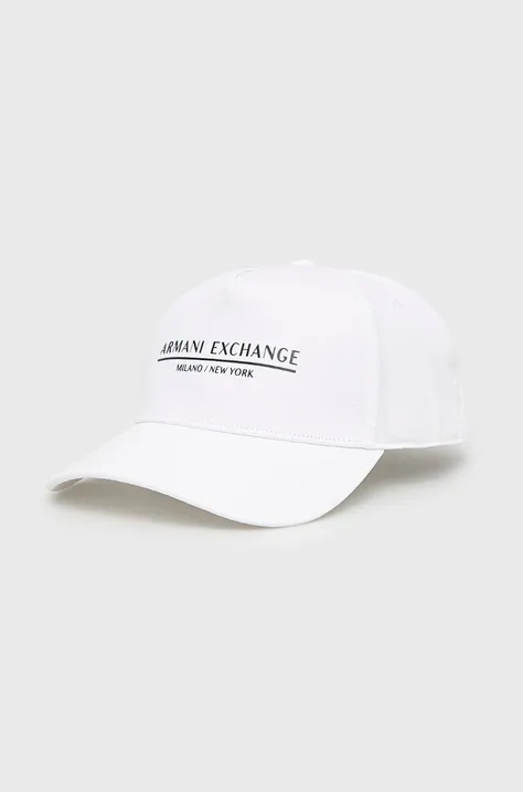 Бавовняна кепка Armani Exchange колір білий з принтом