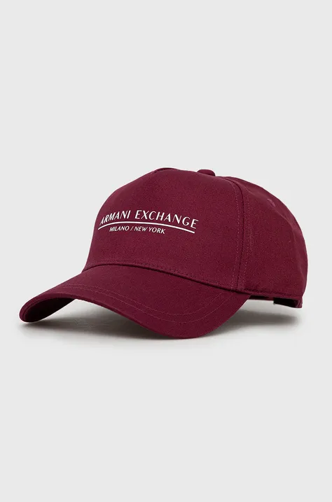 Armani Exchange czapka bawełniana kolor bordowy z nadrukiem
