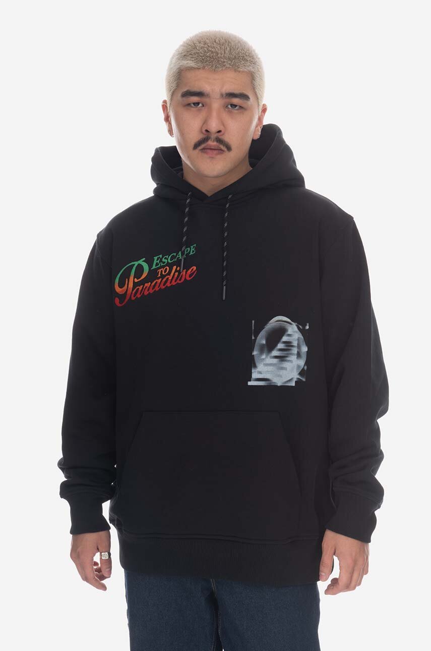 Wood pamut melegítőfelső Zeus Placement Hoodie 1231563-2125 BLACK fekete, nyomott mintás,