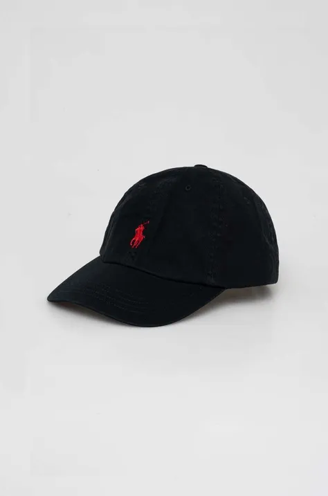 Βαμβακερό καπέλο του μπέιζμπολ Polo Ralph Lauren χρώμα: μαύρο