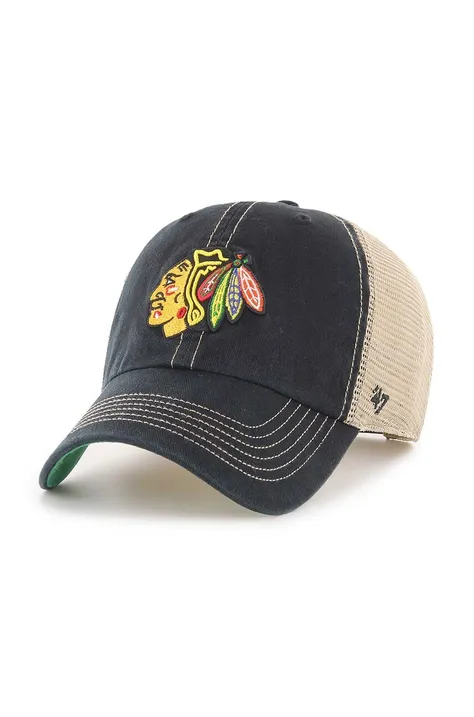 47 brand berretto da baseball NHL Chicago Blackhawks colore nero con applicazione H-TRWLR04GWP-BK