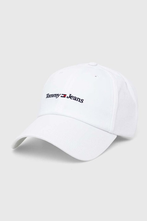 Tommy Jeans șapcă de baseball din bumbac culoarea alb, cu imprimeu, AM0AM11341