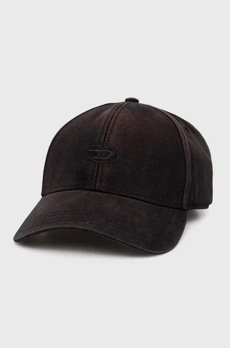 Diesel czapka z daszkiem bawełniana C-RUN-WASH kolor czarny z aplikacją A11361.0BLAA