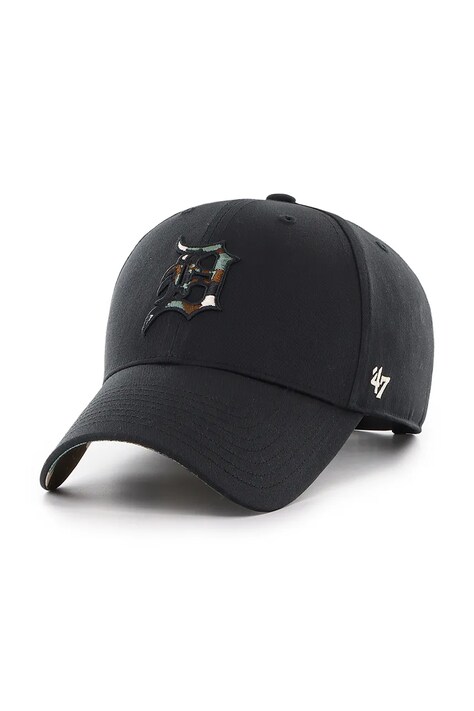 Памучна шапка с козирка 47 brand MLB Detroit Tigers в черно с апликация B-DGTSM09CTP-BK