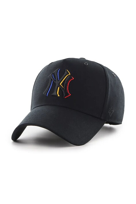 Бавовняна бейсболка 47 brand MLB New York Yankees колір чорний з аплікацією B-PRPDT17GWP-BK