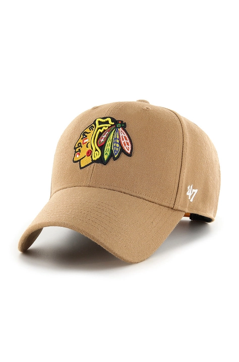 Čiapka 47brand NHL Chicago Blackhawks hnedá farba, s nášivkou, H-MVPSP04WBP-QL