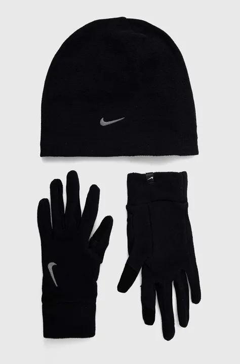 Čepice a rukavice Nike černá barva