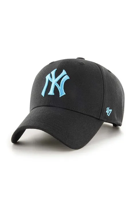 Бавовняна бейсболка 47 brand MLB New York Yankees колір чорний з аплікацією