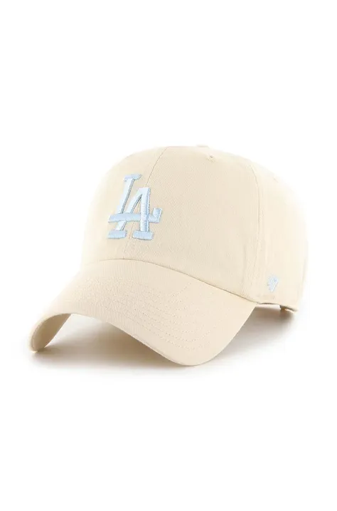 47brand șapcă de baseball din bumbac MLB Los Angeles Dodgers culoarea bej, cu imprimeu  B-NLRGW12GWS-NTG