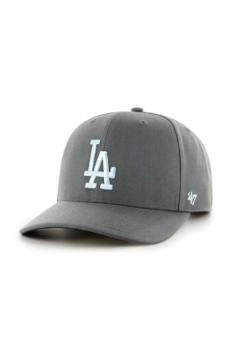 Čepice z vlněné směsi 47brand MLB Los Angeles Dodgers šedá barva, s aplikací