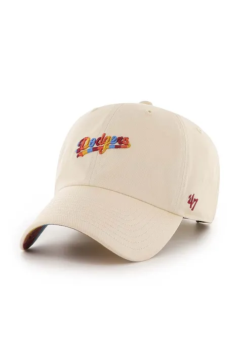 Хлопковая кепка 47 brand MLB Los Angeles Dodgers цвет бежевый с аппликацией