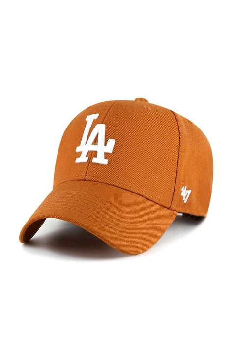 Шапка с козирка с вълна 47brand MLB Los Angeles Dodgers в оранжево с апликация