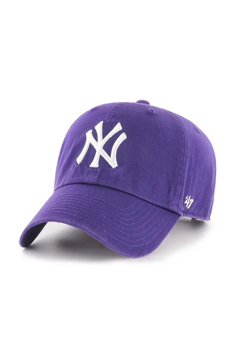 Бавовняна бейсболка 47 brand MLB New York Yankees колір фіолетовий з аплікацією