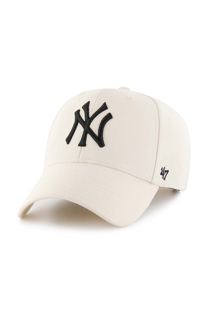 47 brand czapka z daszkiem z domieszką wełny MLB New York Yankees kolor beżowy z aplikacją  B-MVPSP17WBP-NT