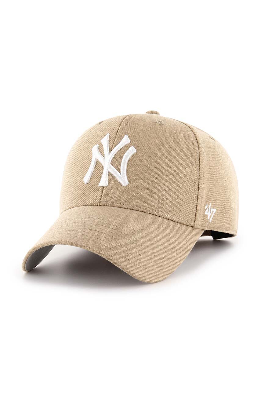 47 brand czapka z daszkiem z domieszką wełny MLB New York Yankees kolor beżowy z aplikacją  B-MVP17WBV-KHB