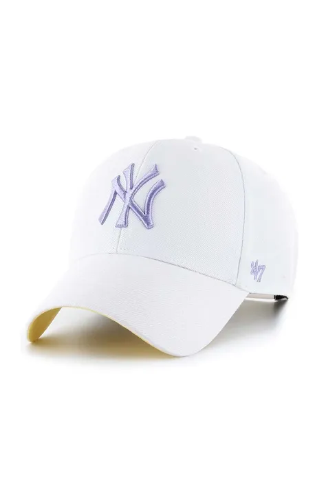 Čiapka s prímesou vlny 47 brand MLB New York Yankees biela farba, s nášivkou