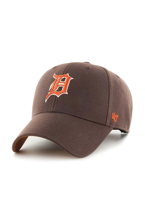 Bavlněná baseballová čepice 47brand MLB Detroit Tigers hnědá barva, s aplikací