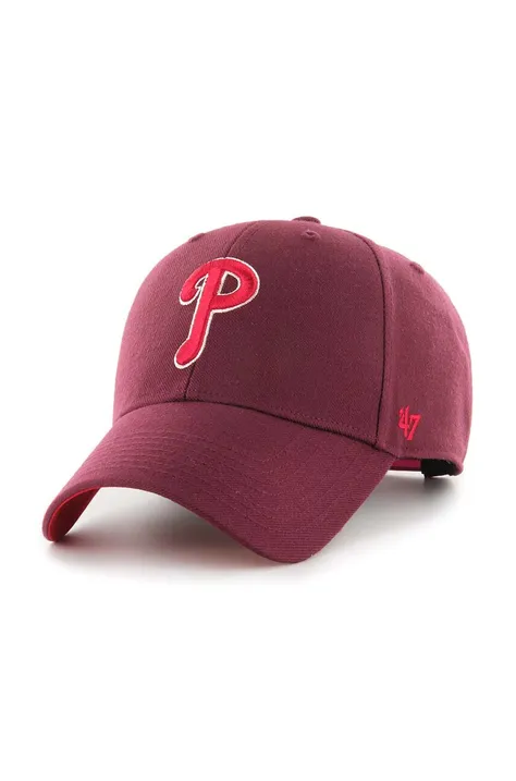 Хлопковая кепка 47 brand MLB Philadelphia Phillies цвет бордовый с аппликацией