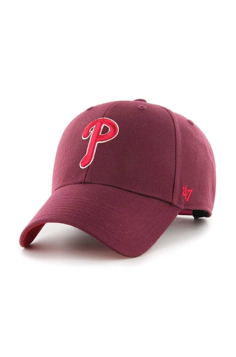 47brand czapka z daszkiem bawełniana MLB Philadelphia Phillies kolor bordowy z aplikacją