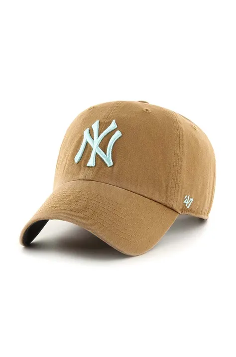 Бавовняна бейсболка 47brand MLB New York Yankees колір бежевий з аплікацією