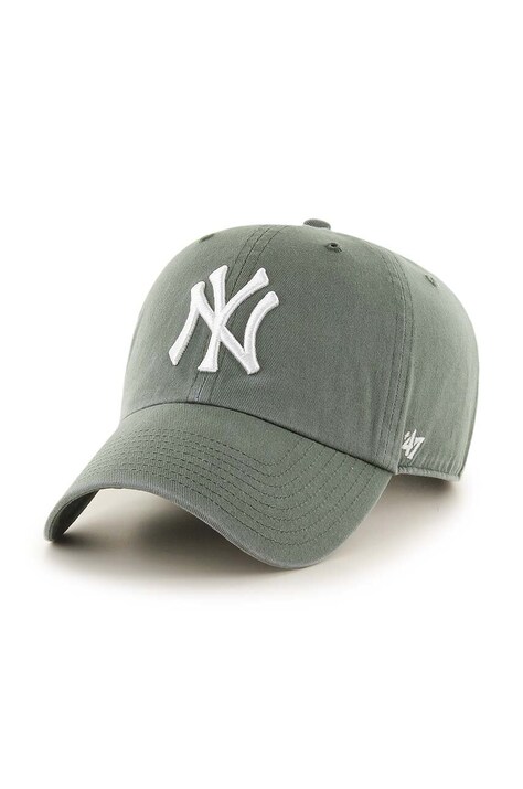 Бавовняна бейсболка 47 brand MLB New York Yankees колір зелений з аплікацією