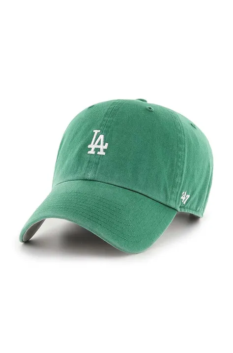 Bavlněná baseballová čepice 47brand MLB Los Angeles Dodgers zelená barva, s aplikací, B-BSRNR12GWS-KYA