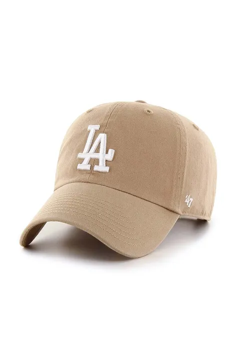 Бавовняна бейсболка 47brand MLB Los Angeles Dodgers колір бежевий з аплікацією