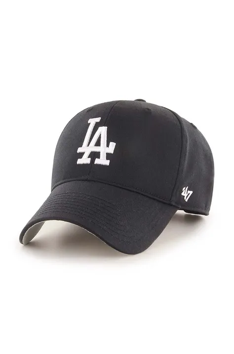 Бавовняна бейсболка 47brand MLB Los Angeles Dodgers колір чорний з аплікацією