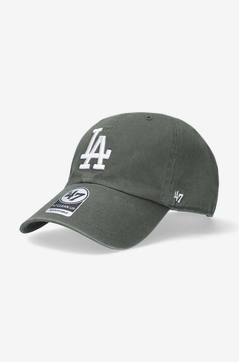 Bavlněná baseballová čepice 47brand MLB Los Angeles Dodgers zelená barva, s aplikací, B-RGW12GWSNL-MSG