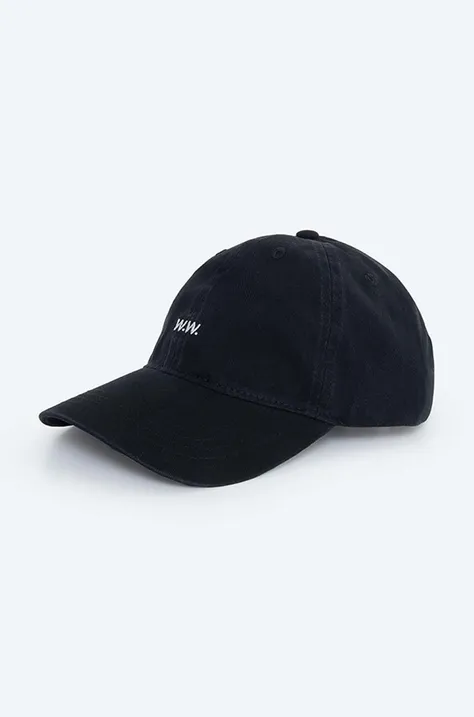 Памучна шапка с козирка Wood Wood Low Low profile twill cap в черно с изчистен дизайн 12110804.7083