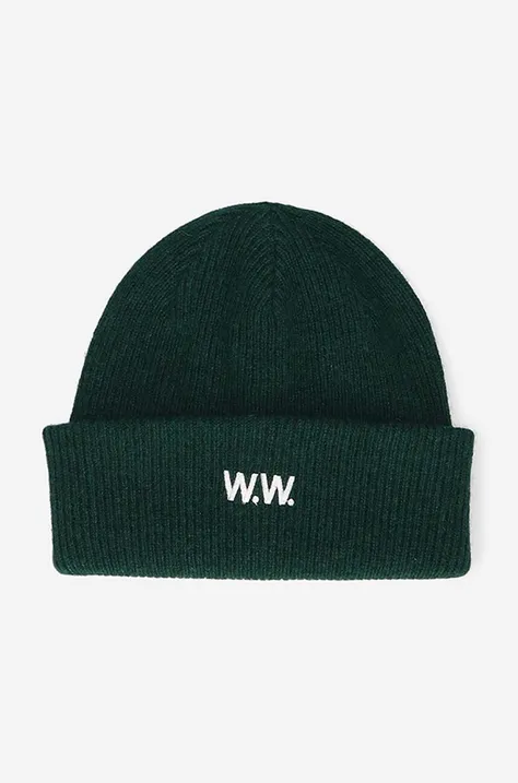 Шерстяная шапка Wood Wood Mande цвет зелёный шерсть 12230811.9969-DARKBURGUN