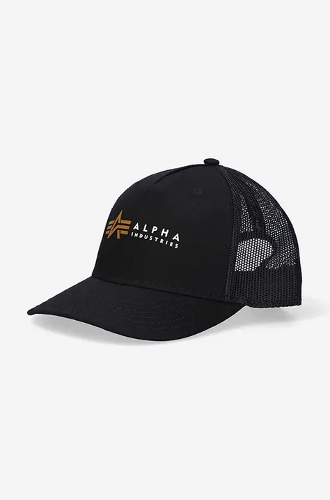 Шапка с козирка Alpha Industries Trucker Cap в черно с принт