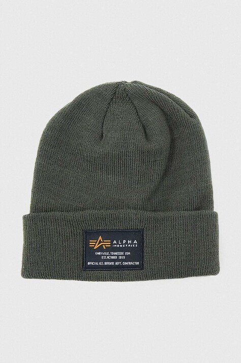 Шапка Alpha Industries Crew Beanie колір зелений з тонкого трикотажу 128924.257-green